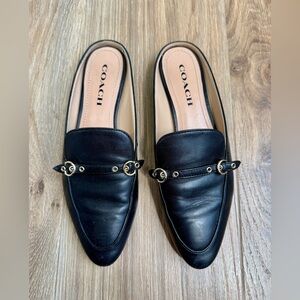 Coach Black Leather Buckle Mule Flats Size 8